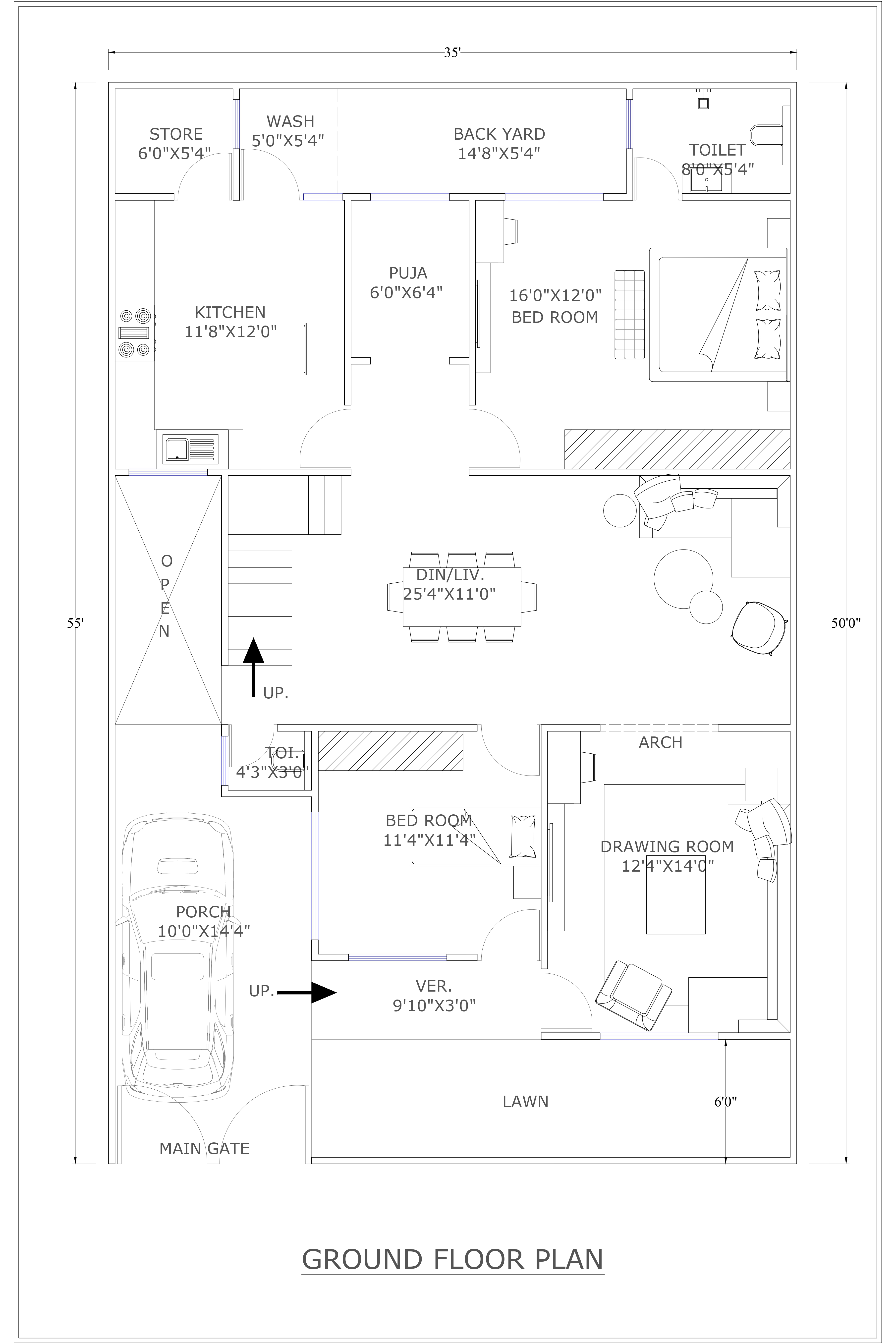 35x55 house map ground floor