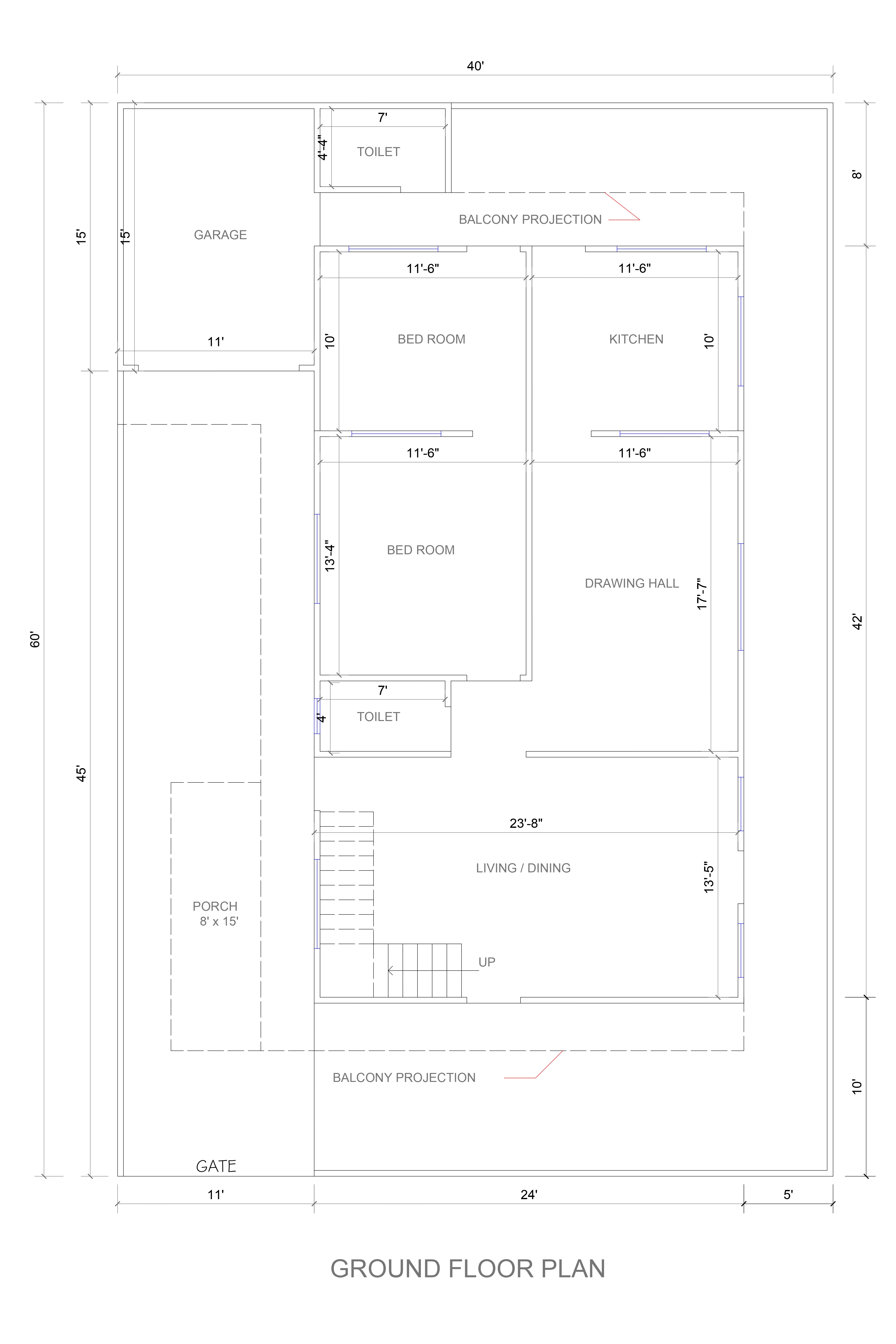 40x60 6 bedroom home design