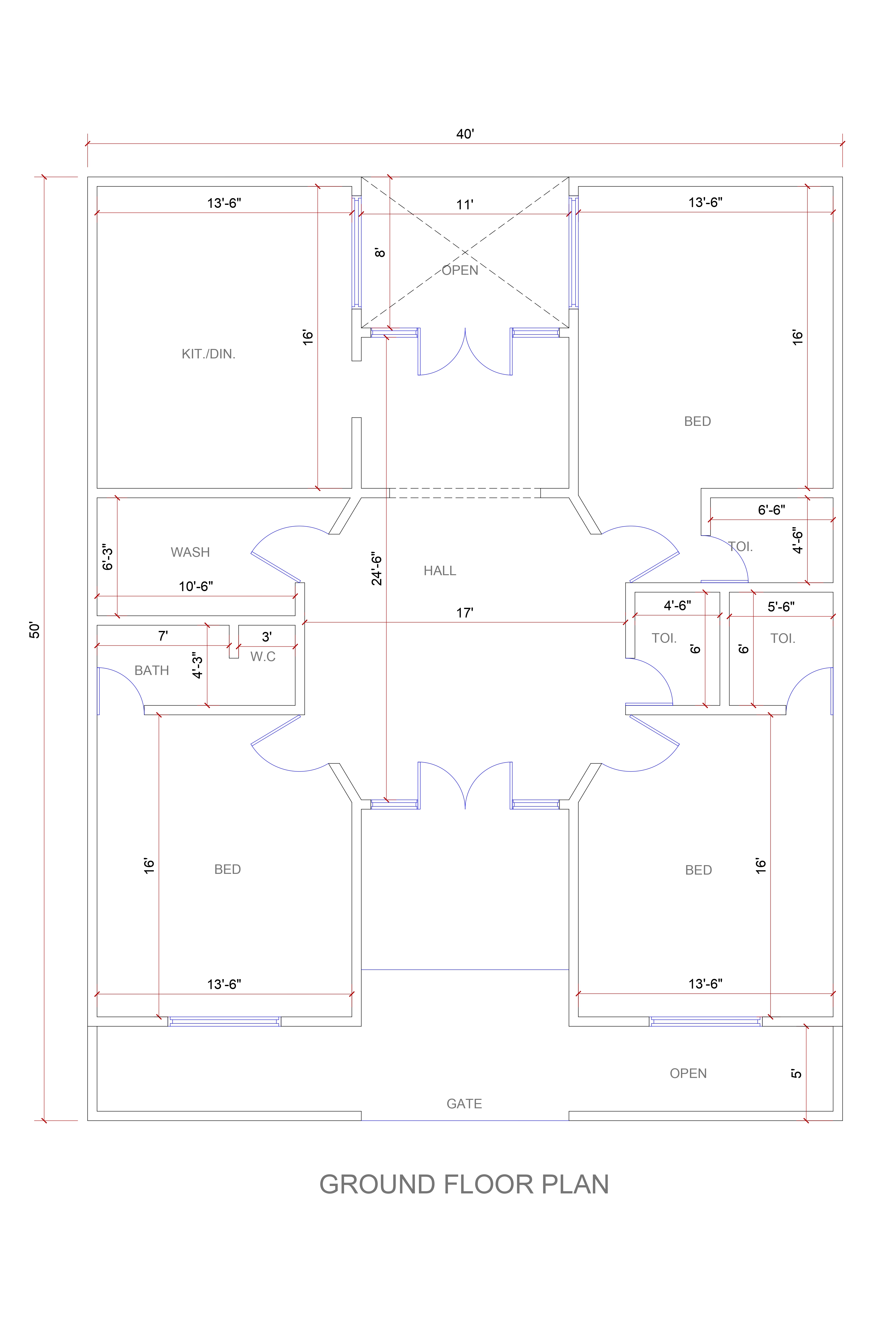 40x50 simple village house design in india 