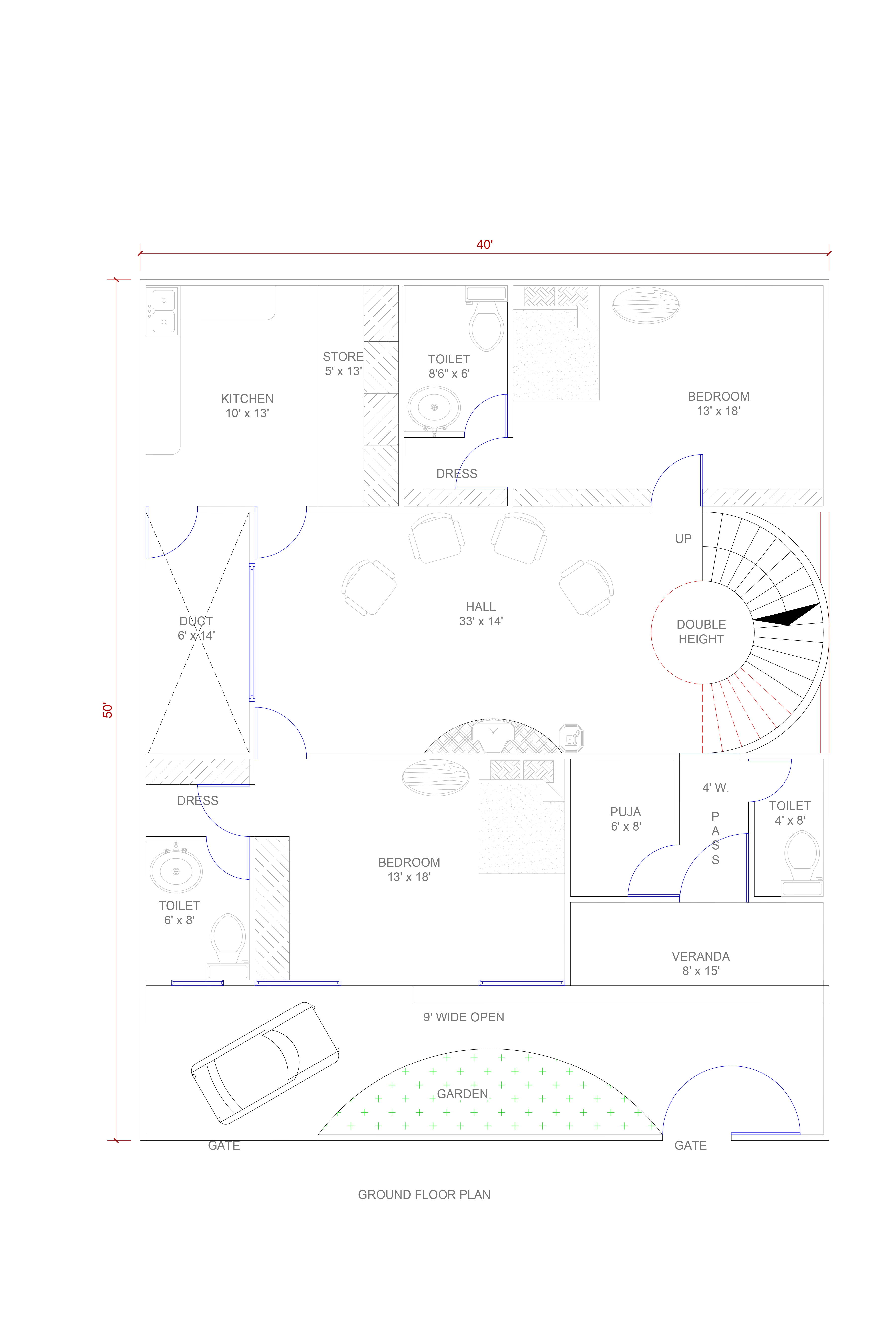 40X50 2 bhk house plan