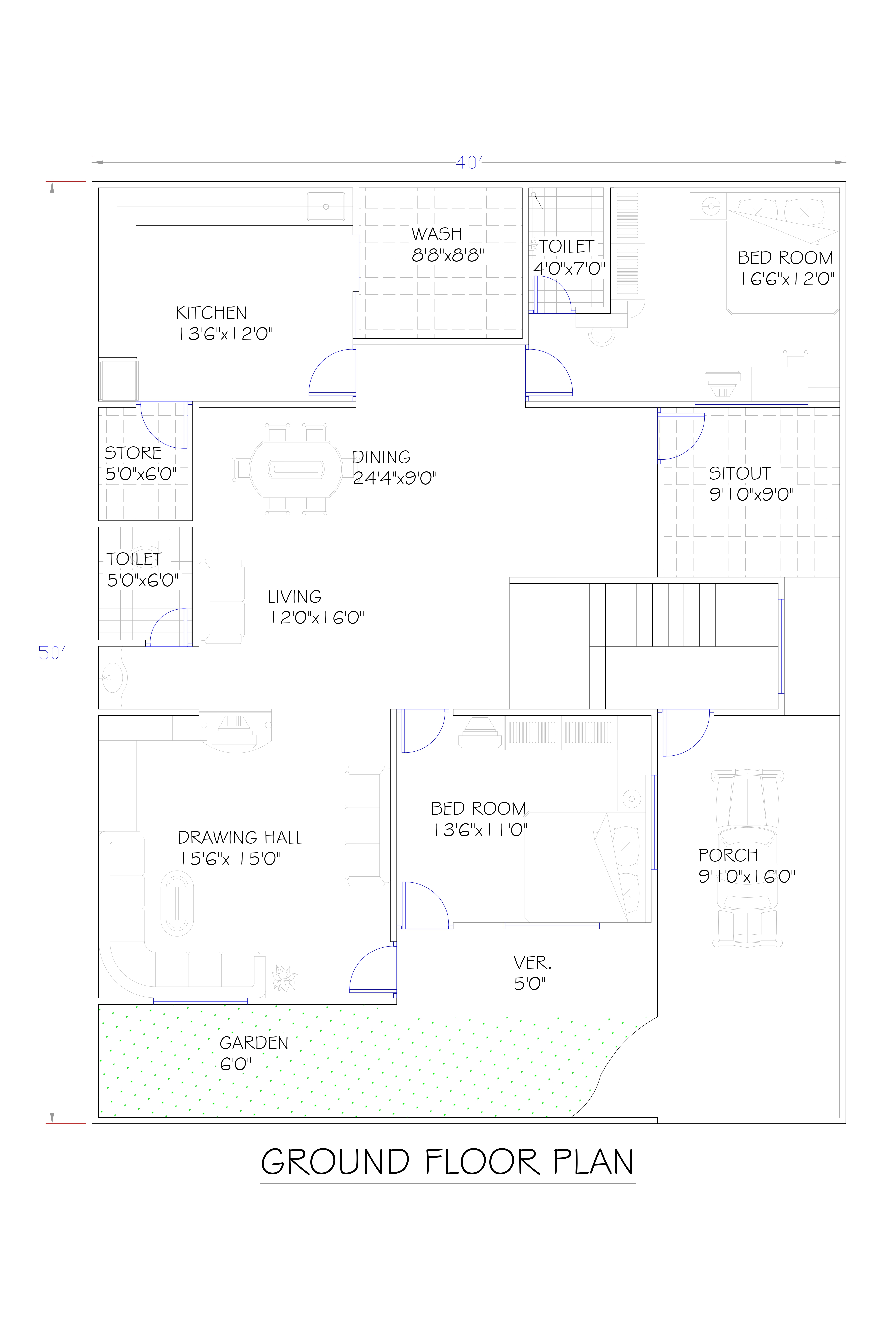 40X50 2 bhk house plan