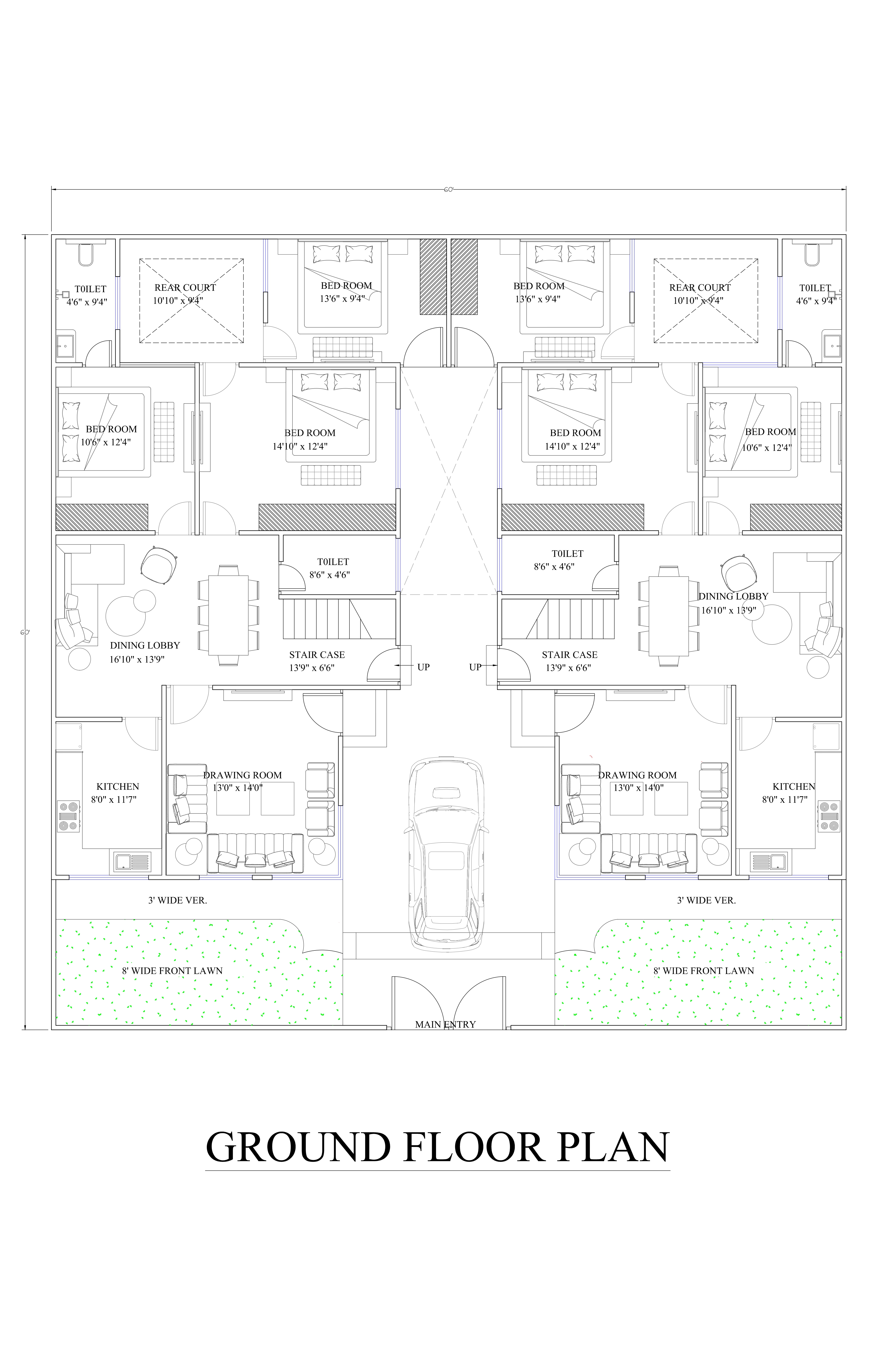 60x60 4bhk house plan