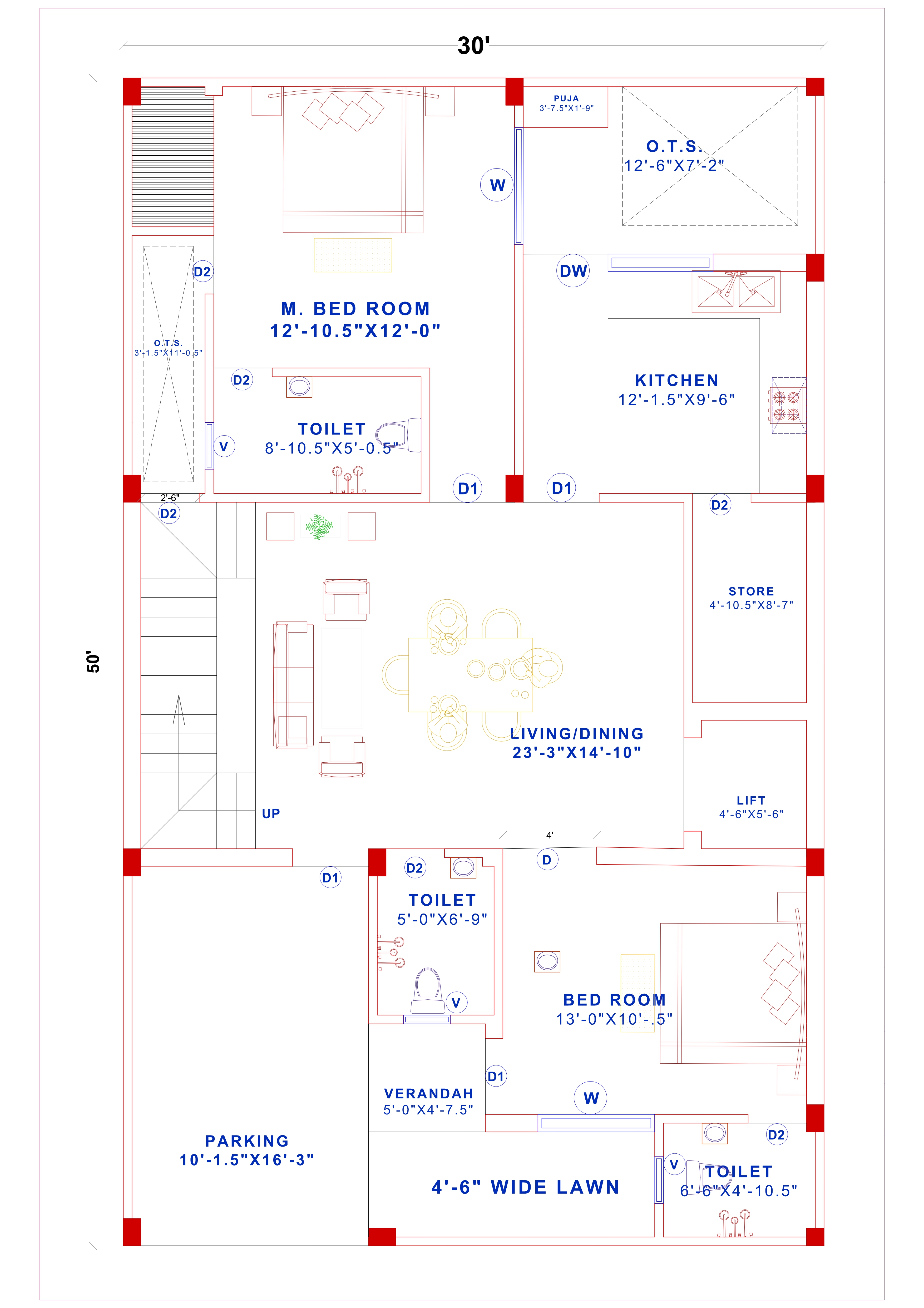1500 sqft house plan desig groung floor