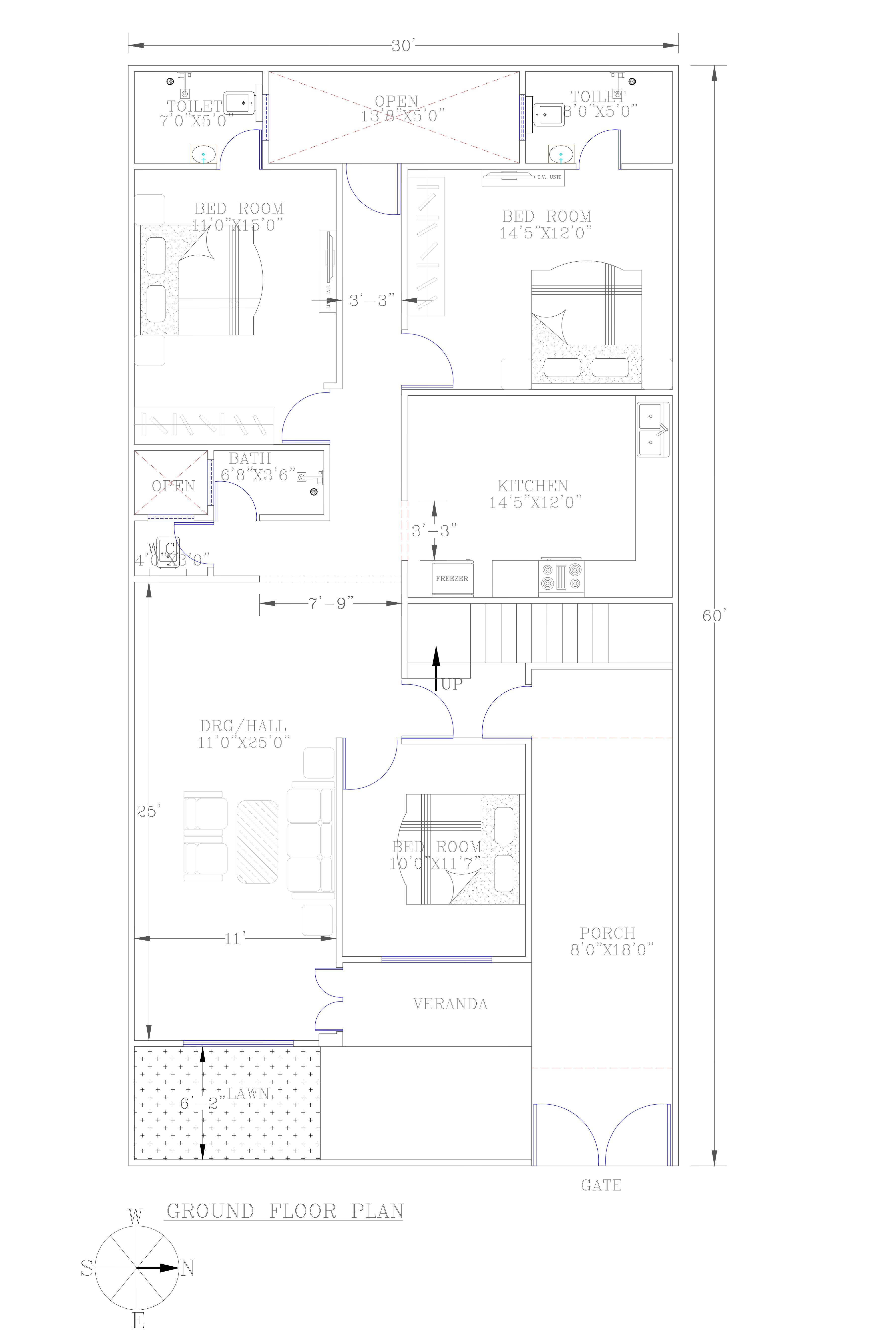 30x60 2 bhk house plan