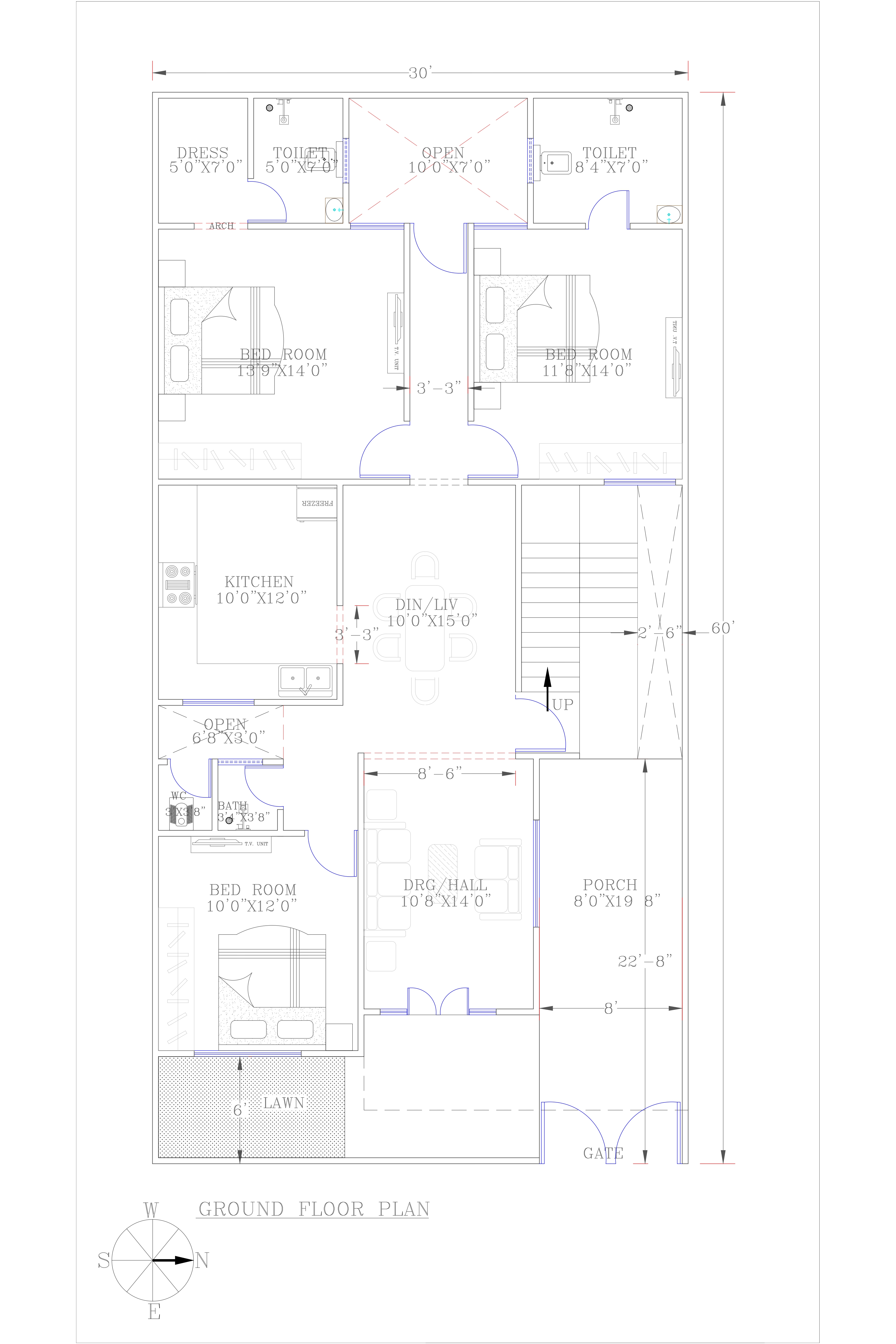 30x60 3 bhk house plan
