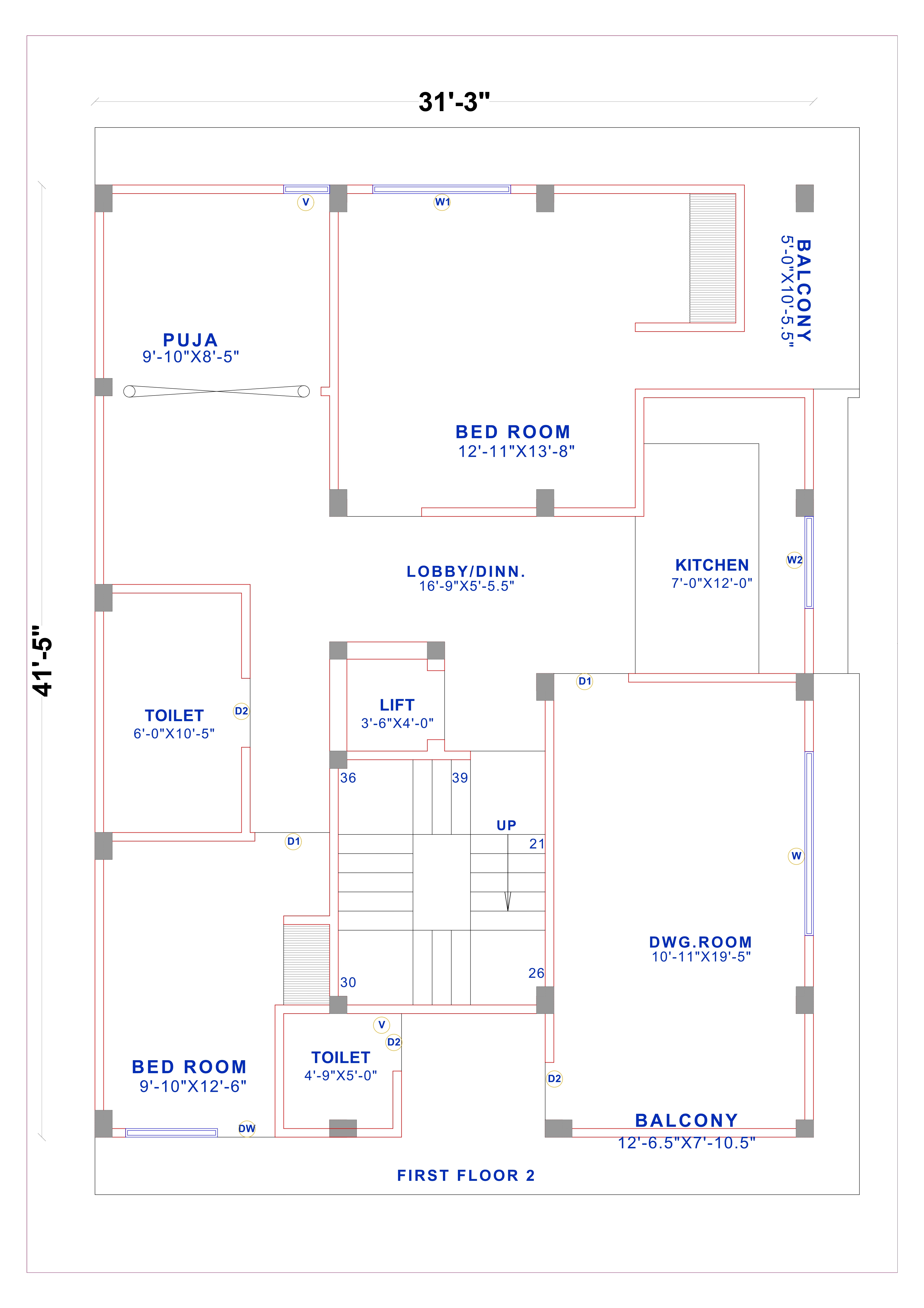 31x41 west facing house vastu plan 